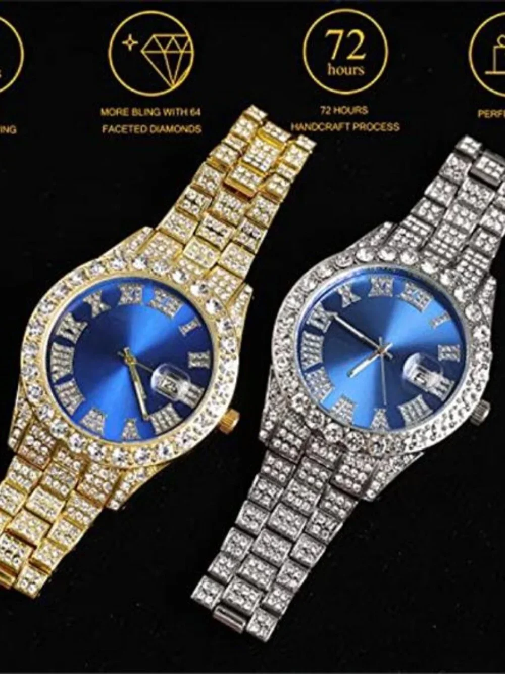 Diamond Watch for Men 18K Real Gold/Platinum White Gold